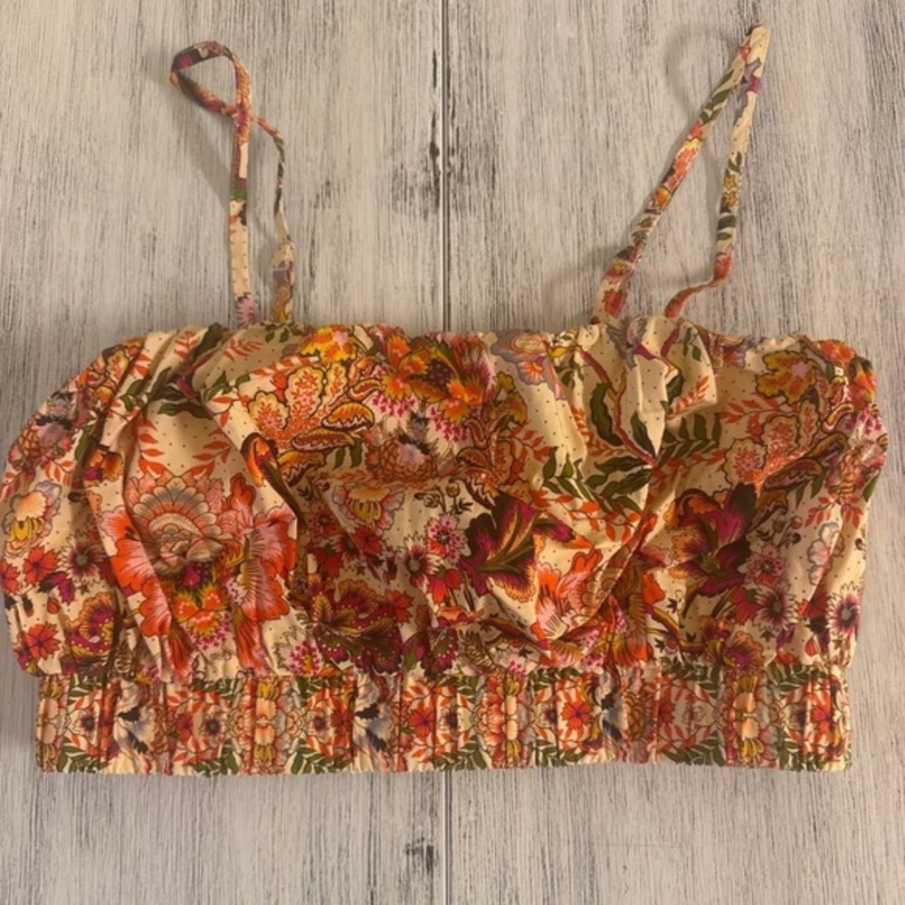 A Loves A Tangerine‎ Floral Cotton Crop Top Smocked Hem OR1714CPOP Small NWT